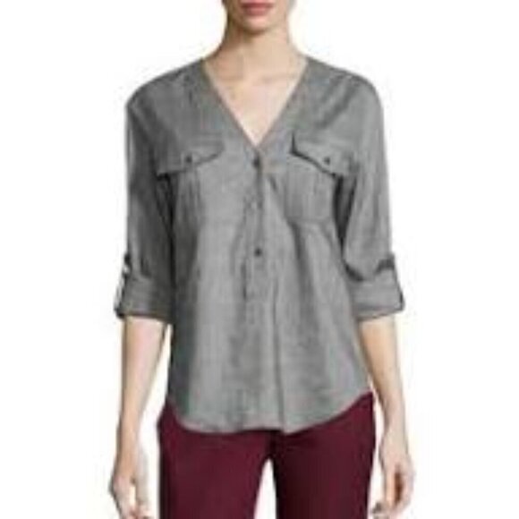 Theory Linen "Trisalta" Sandy neutral Button Down Shirt S - Picture 1 of 8